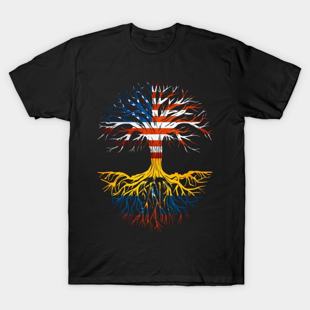 American Grown Ecuadorian Roots Tree Ecuador Flag Usa Flag T-Shirt by Henry jonh